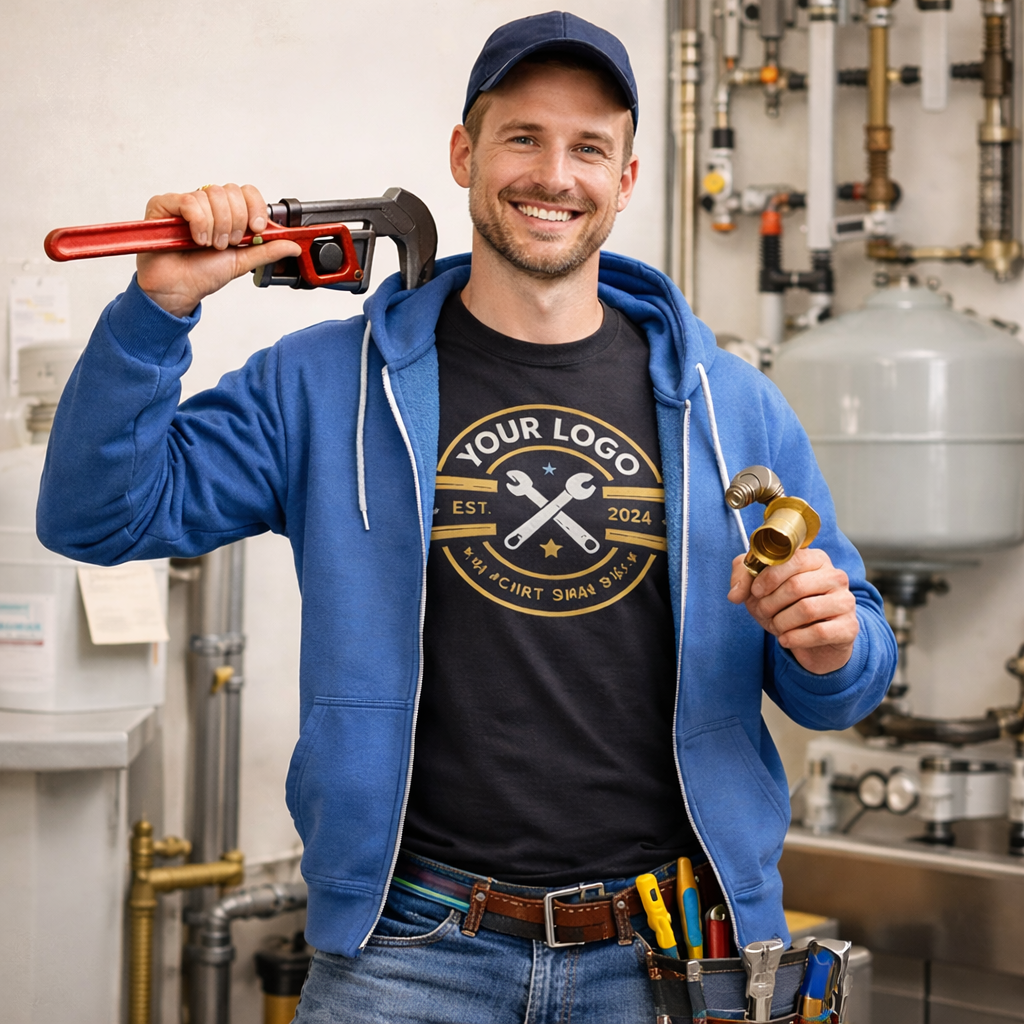 custom printed shirts for a plumbing business owner in milwaukee wisconsin - we make t shirts - custom t shirt printing and embroidery