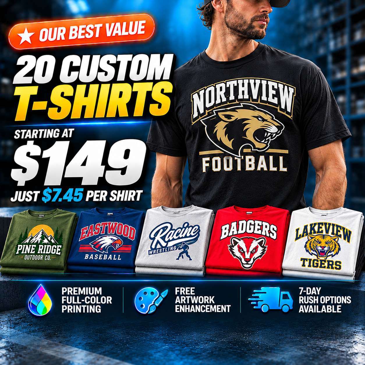 20 custom T-shirts starting at $149