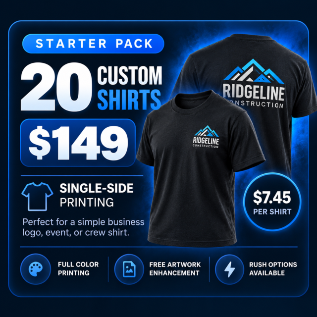 20 custom T-shirts starting at $149