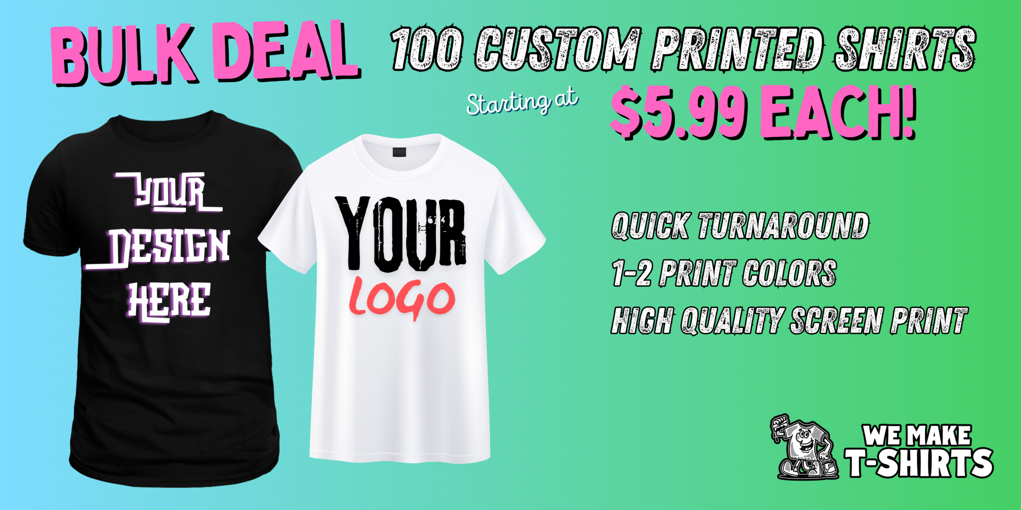 100 custom screen printed t shirts - sale - $5.99 - we make t shirts, racine kenosha wisconsin