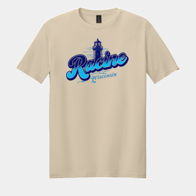 Racine Wisconsin Blue Lighthouse - Racine Merch Softstyle ® T Shirt Thumbnail